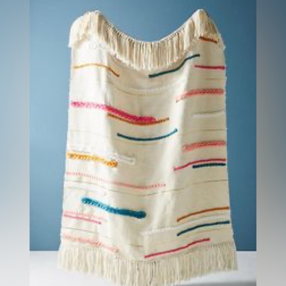 NWT Anthropology wool/cotton White multicolored textured throw for bed/couch - Picture 2 of 14